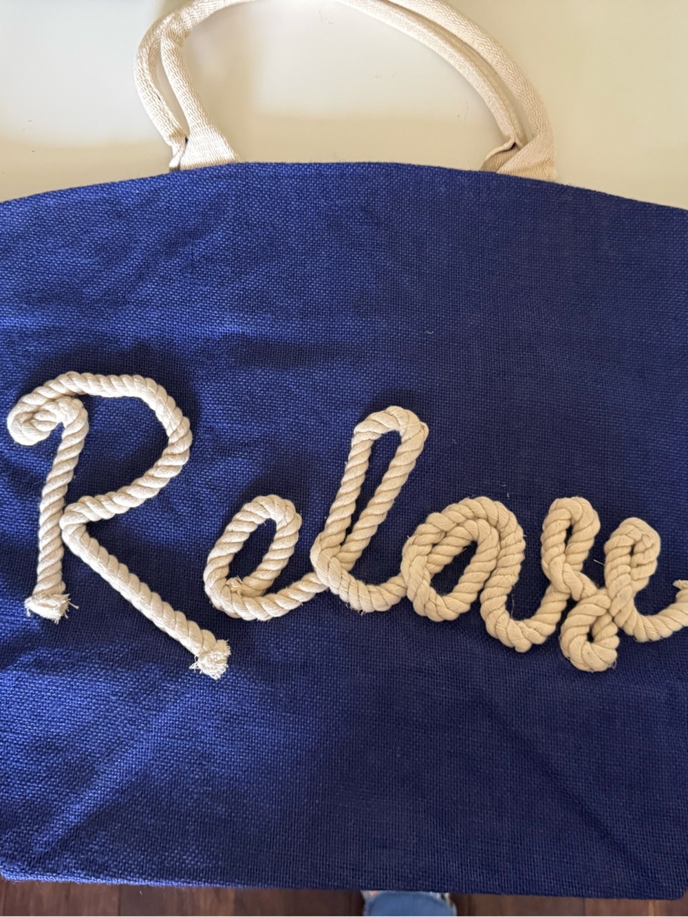 Relax Coastal Rope tote bag in royal and Cream new